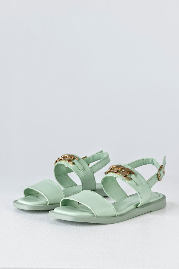 Leather slide sandals with chain
