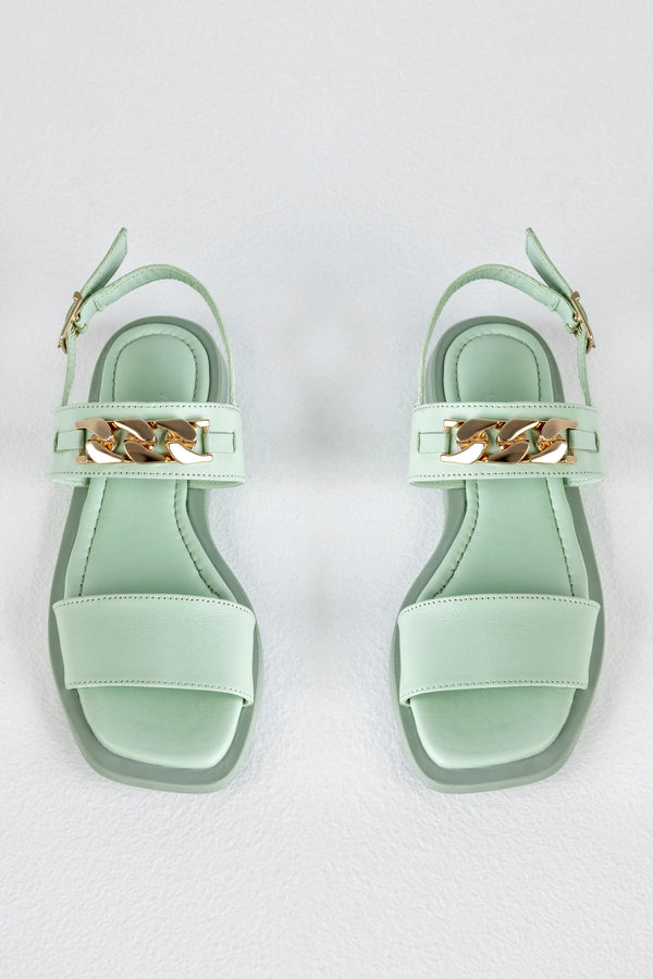 Leather slide sandals with chain