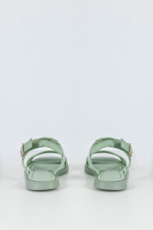 Leather slide sandals with chain