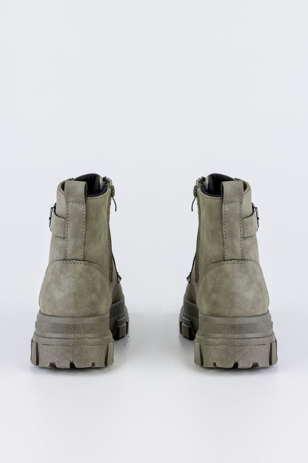 Chunky sole lace-up boots with buckle