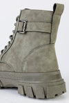 Chunky sole lace-up boots with buckle