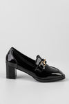 Heeled patent women shoes with chain