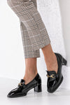 Heeled patent women shoes with chain