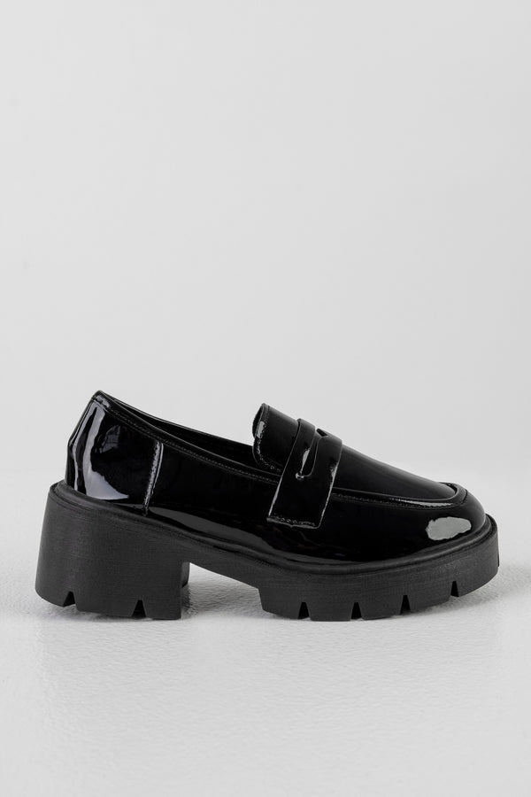 Chunky sole patent loafers
