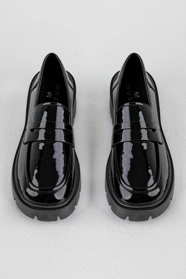 Chunky sole patent loafers