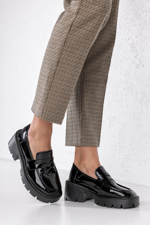 Chunky sole patent loafers