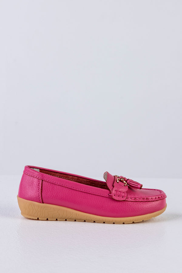 Mocassins en cuir à pompons