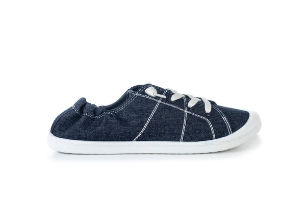 Lace-up, flat sole textile sneakers