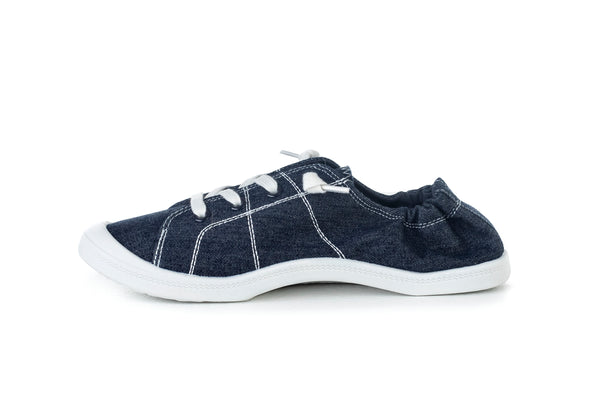 Lace-up, flat sole textile sneakers