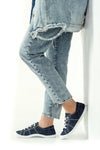 Lace-up, flat sole textile sneakers
