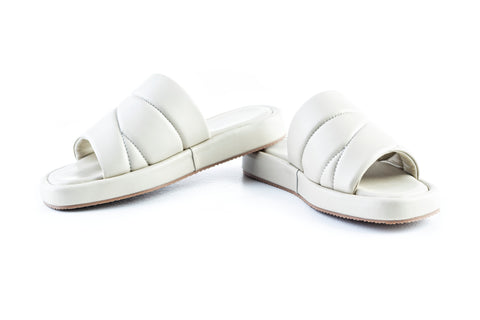 Leather, quilted, padded slide sandals