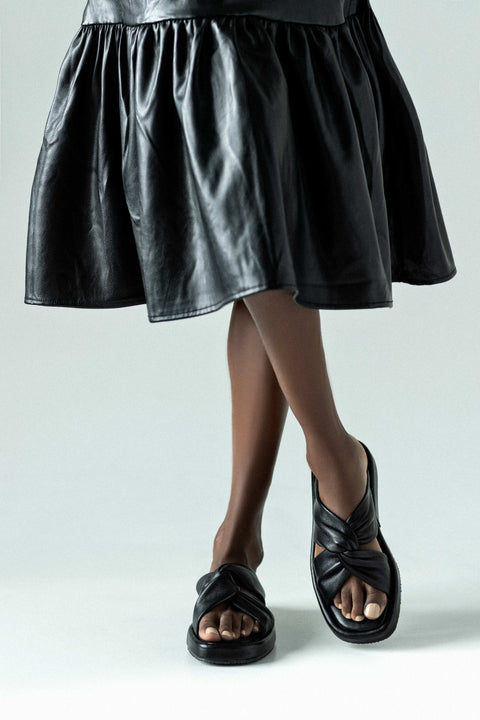 Leather, flatform, slide sandals