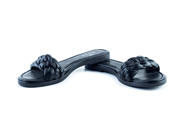 Leather, braided, flat sole slide sandals