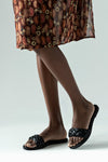 Leather, braided, flat sole slide sandals