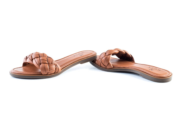 Leather, braided, flat sole slide sandals