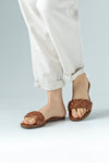 Leather, braided, flat sole slide sandals
