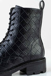 Lace-up, woven look boots