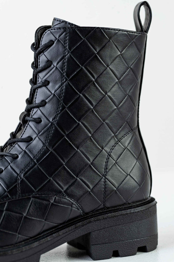 Lace-up, woven look boots