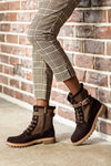 Leather lace-up boots with buckle