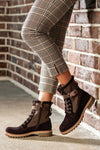 Leather lace-up boots with buckle