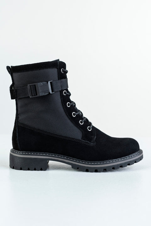 Leather lace-up boots with buckle