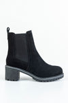 Leather boots with elastic at sides
