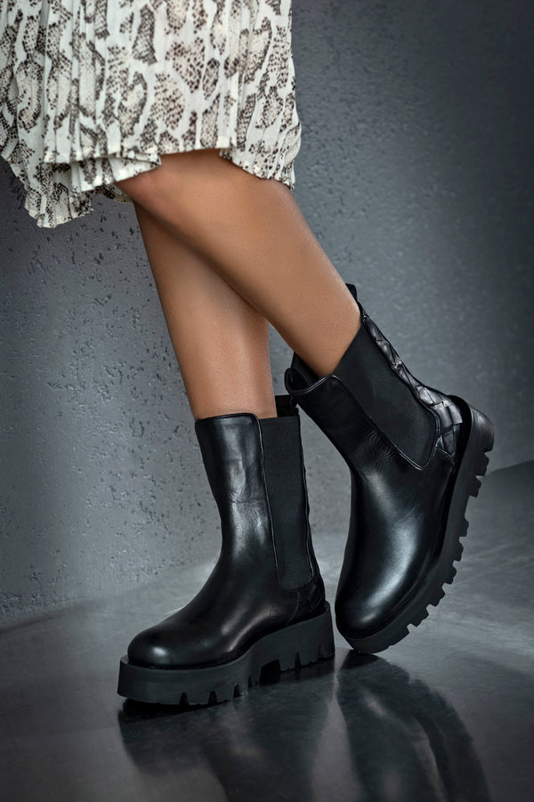 Leather high top chelsea boots