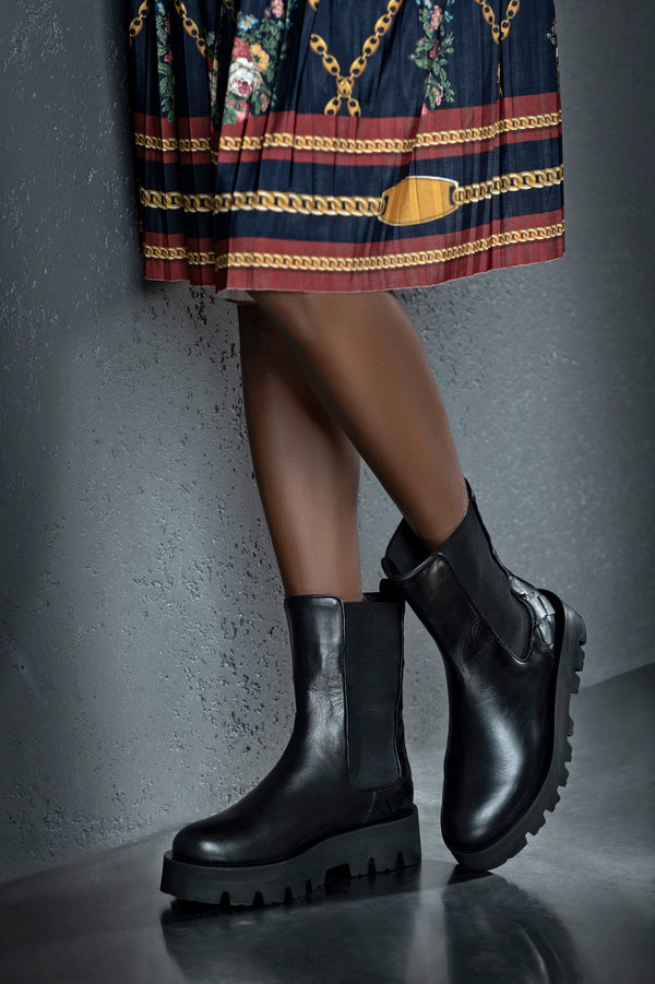 Leather high top chelsea boots