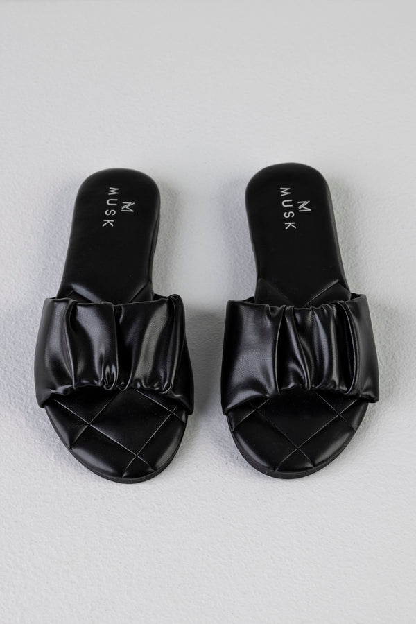 Ruched flat sole slide sandals