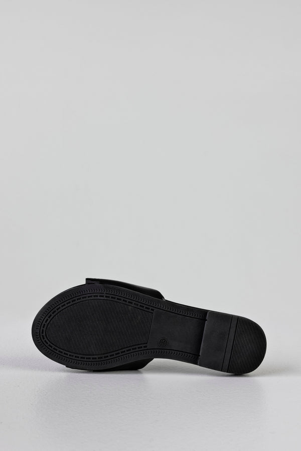 Ruched flat sole slide sandals