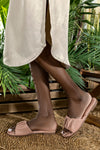 Ruched flat sole slide sandals