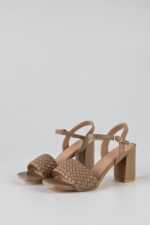 Woven vamp heeled sandals