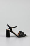 Woven vamp heeled sandals