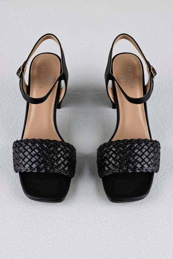 Woven vamp heeled sandals