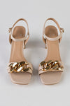 Heeled sandals with chain
