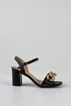 Heeled sandals with chain