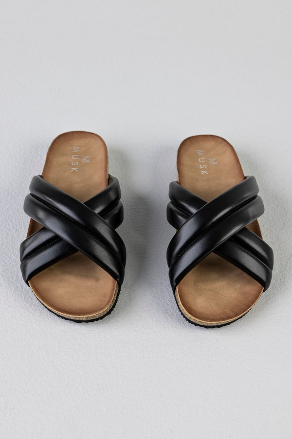 Padded crossover straped slide sandals
