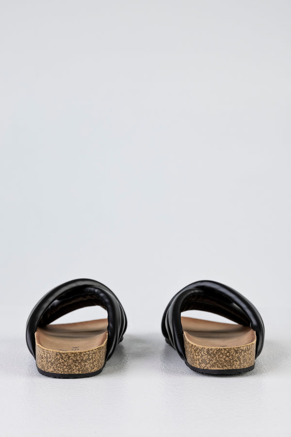 Padded crossover straped slide sandals