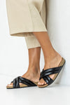 Padded crossover straped slide sandals