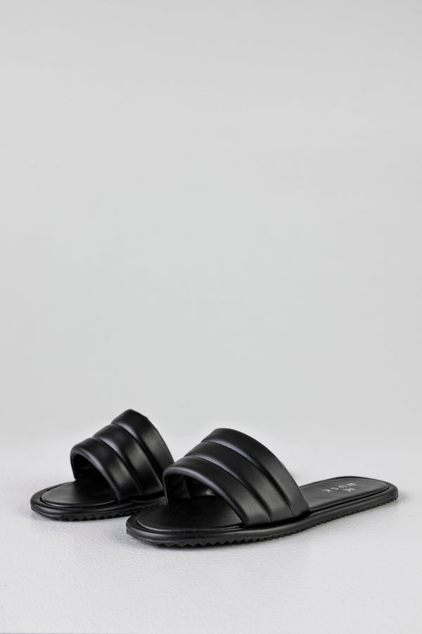 Quilted flat sole slide sandals