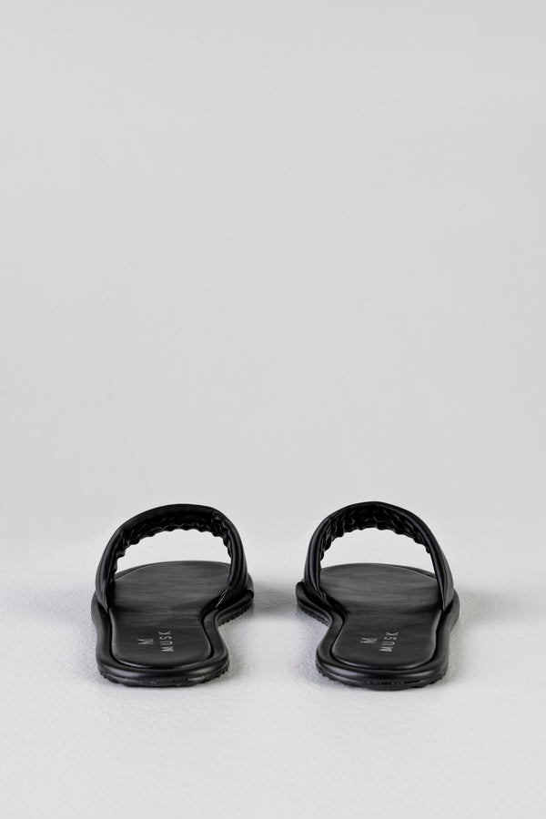 Quilted flat sole slide sandals