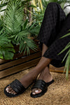 Quilted flat sole slide sandals