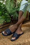 Quilted flat sole slide sandals