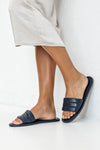 Quilted flat sole slide sandals