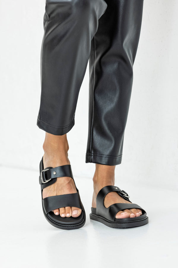 Slide sandals with buckle