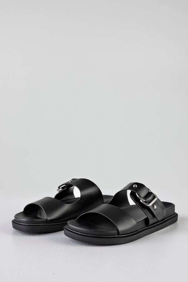 Slide sandals with buckle