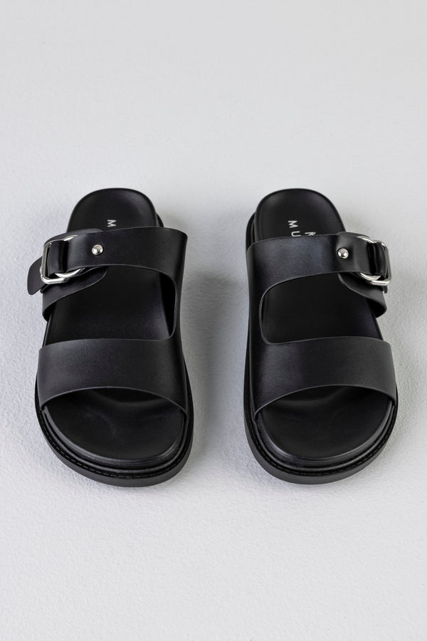 Slide sandals with buckle
