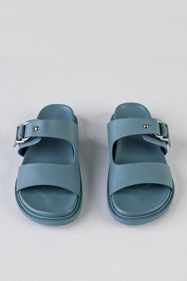 Slide sandals with buckle