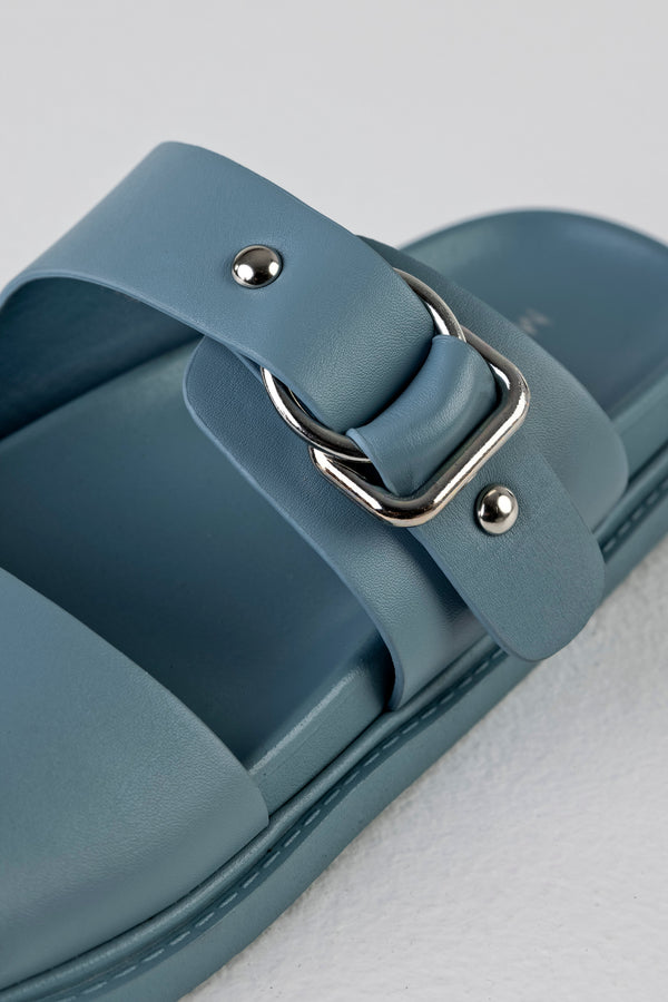 Slide sandals with buckle