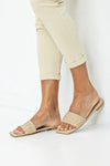 Braided vamp square toe slide sandals